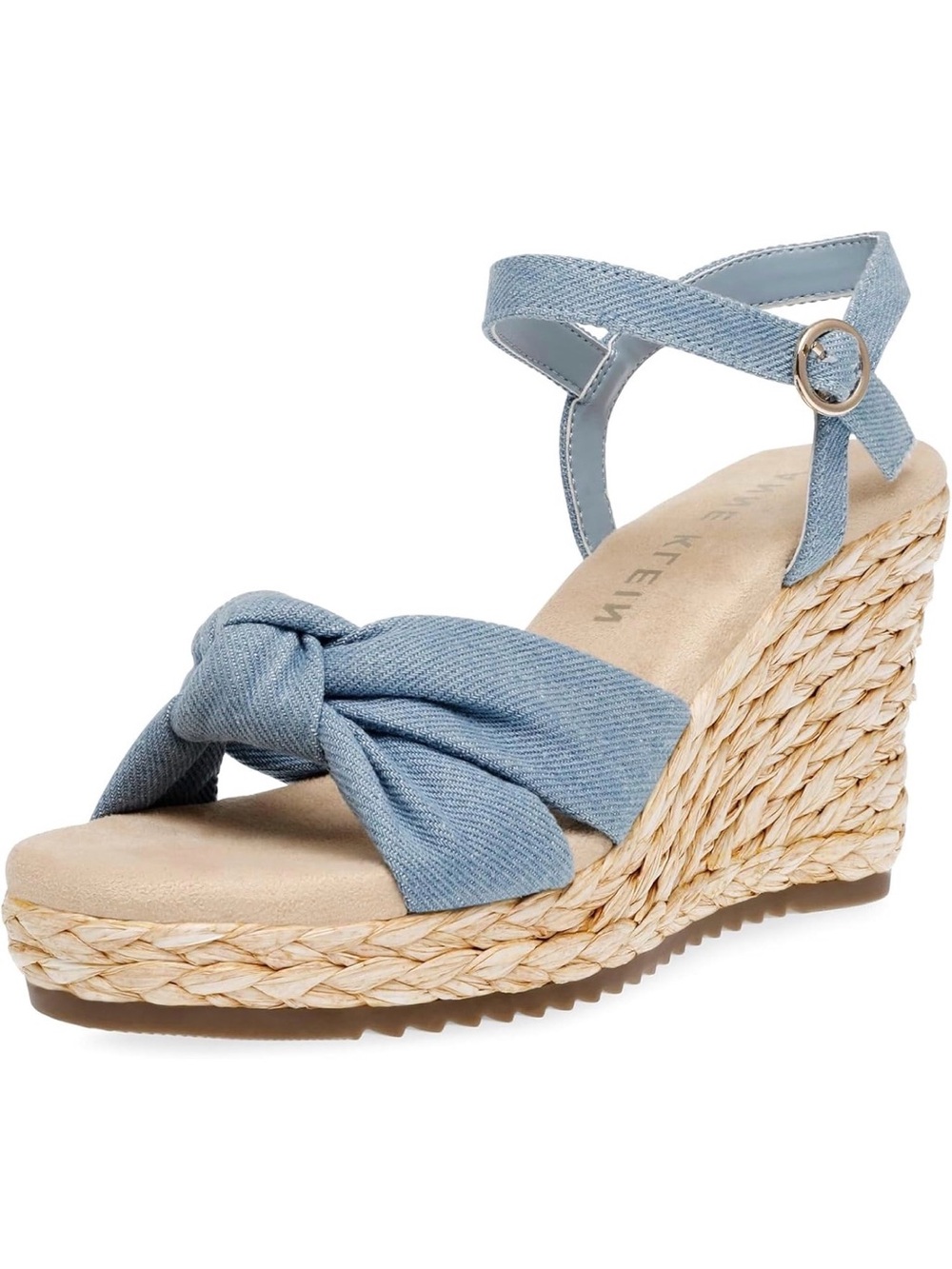 Anne Klein Denim Blue Knotted Espadrille Wedge Sandals